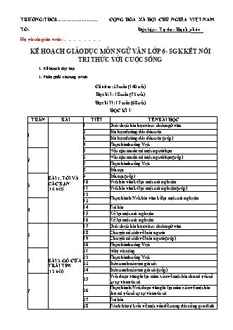 Kế hoạch giáo dục của giáo viên Ngữ văn Lớp 6 Sách Kết nối tri thức - Chương trình cả năm