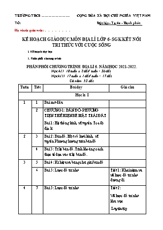 Kế hoạch giáo dục Địa lí Lớp 6 Sách Kết nối tri thức - Chương trình cả năm - Năm học 2021-2022