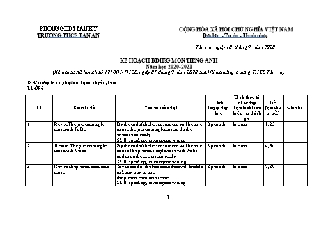 Kế hoạch giáo dục Tiếng Anh THCS phụ đạo - Chương trình cả năm - Năm học 2020-2021 - Trường THCS Tân An