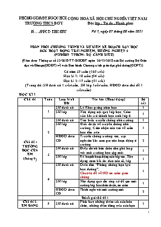 Phân phối chương trình Hoạt động trải nghiệm Lớp 6 Sách Cánh diều theo CV3280 - Chương trình cả năm - Năm học 2021-2022 - Trường THCS Bờ Y