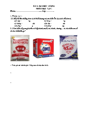 Phiếu học tập Khoa học tự nhiên Lớp 6 Sách Chân trời sáng tạo - Chủ đề 1 - Bài 5: Đo khối lượng