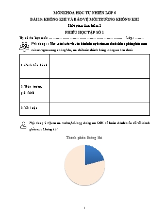 Phiếu học tập Khoa học tự nhiên Lớp 6 Sách Chân trời sáng tạo - Chủ đề 3 - Bài 10: Không khí và bảo vệ môi trường không khí