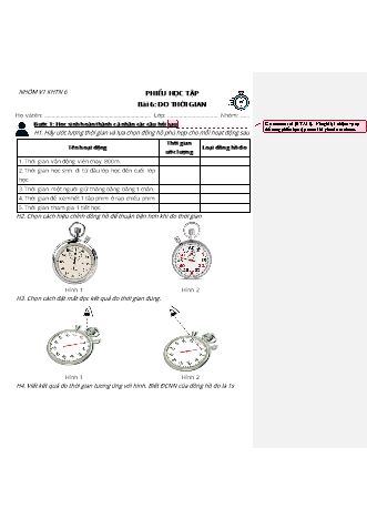 Phiếu học tập Khoa học tự nhiên Lớp 6 Sách Chân trời sáng tạo - Chủ đề 1 - Bài 6: Đo thời gian
