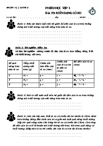 Phiếu học tập Khoa học tự nhiên Lớp 6 Sách Chân trời sáng tạo - Chủ đề 9 - Bài 39: Biến dạng lò xo
