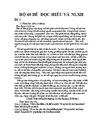 40 Đề đọc hiểu và nghị luận xã hội dành cho học sih giỏi THCS