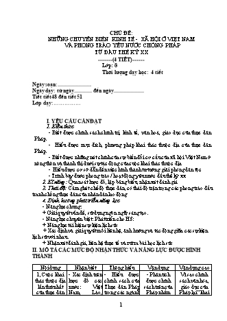 Giáo án Lịch sử Lớp 8 - Chủ đề: Những chuyển biến kinh tế, xã hội ở Việt Nam và phong trào yêu nước chống pháp từ đầu thế kỷ XX