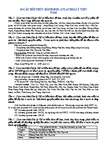 40 câu hỏi thực hành đọc Atlat địa lý Việt Nam