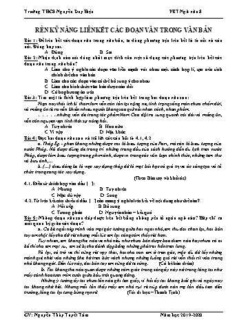 Bài tập rèn kỹ năng Ngữ văn Lớp 8 - Liên kết các đoạn văn trong văn bản - Năm học 2019-2020 - Nguyễn Thùy Tuyết Tâm