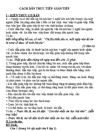 Bài tập Tiếng Việt Lớp 9 - Cách dẫn trực tiếp. Gián tiếp