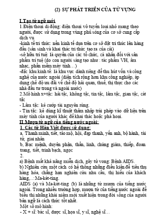 Bài tập Tiếng Việt Lớp 9 - Sự phát triển của từ vựng (Phần 2)