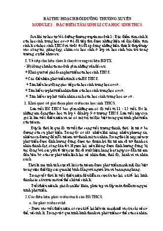 Bài thu hoạch bồi dưỡng thường xuyên - Module 1: Đặc điểm tâm sinh lí của học sinh THCS