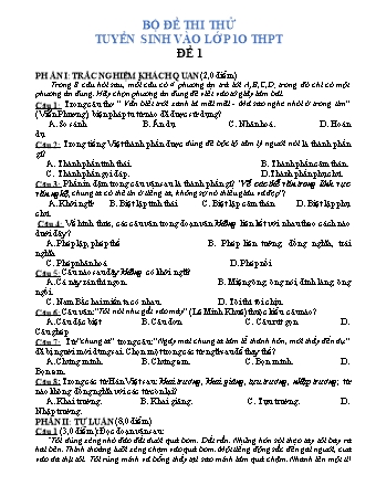 Bộ đề thi thử tuyển sinh vào Lớp 10 THPT môn Ngữ văn (Có hướng dẫn chấm)