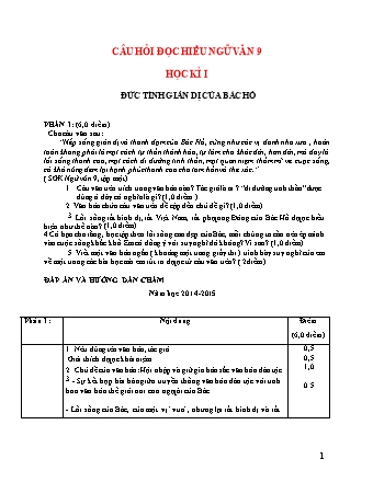 Câu hỏi đọc hiểu văn bản Khối 9 - Chương trình học kì 1