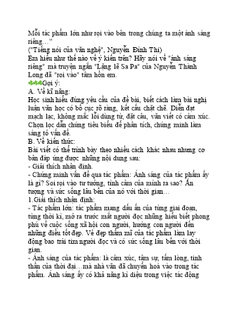 Đề bài: Hãy nói về "ánh sáng riêng" mà truyện ngắn "Lặng lẽ Sa Pa" của Nguyễn Thành Long đã "rọi vào" tâm hồn em