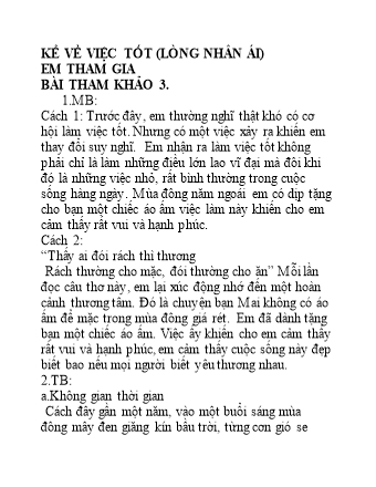 Đề bài: Kể về việc tốt, tấm lòng nhân ái