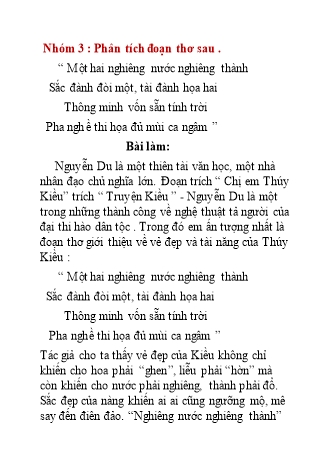 Đề bài: Phân tích đoạn bốn văn bản Chị em Thúy Kiều