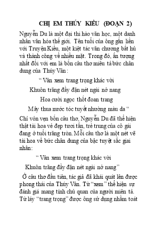 Đề bài: Phân tích đoạn hai văn bản Chị em Thúy Kiều