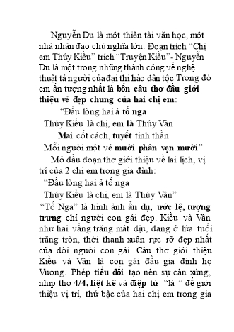 Đề bài: Phân tích văn bản Chị em Thúy Kiều