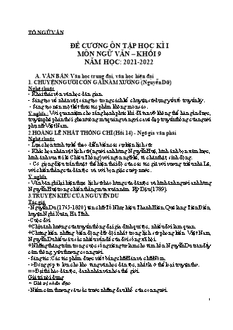 Đề cương ôn thi học kì 1 Ngữ văn Lớp 9 - Năm học 2021-2022