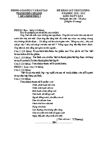 Đề khảo sát chất lượng Ngữ văn Lớp 9 - Năm học 2020-2021 - Phòng giáo dục và đào tạo Thành phố Chí Linh (Có hướng dẫn chấm)