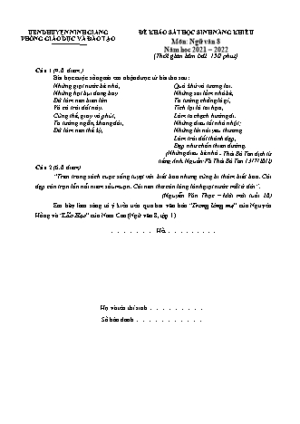 Đề khảo sát học sinh năng khiếu Ngữ văn Lớp 8 - Năm học 2021-2022 - Phòng giáo dục và đào tạo huyện Ninh Giang (Có hướng dẫn chấm)