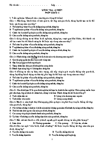 Đề kiểm tra 15 phút Giáo dục công dân Lớp 6 (Có đáp án)
