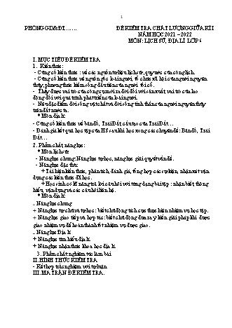 Đề kiểm tra chất lượng giữa học kì 1 Lịch sử và Địa lí Lớp 6 - Năm học 2021-2022 (Có đáp án)