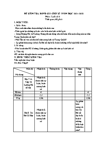 Đề kiểm tra cuối học kì 1 Lịch sử Lớp 6 - Năm học 2021-2022 (Có hướng dẫn chấm)