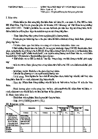 Đề kiểm tra cuối học kì 1 Lịch sử Lớp 9 - Năm học 2020-2021 (Có hướng dẫn chấm)