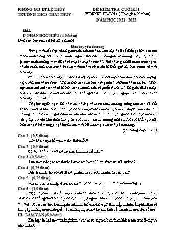 Đề kiểm tra cuối học kì 1 Ngữ văn Lớp 6 - Năm học 2021-2022 - Trường THCS Thái Thủy (Có hướng dẫn chấm)