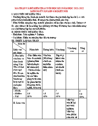 Đề kiểm tra cuối học kì 1 Ngữ văn Lớp 6 - Năm học 2021-2022