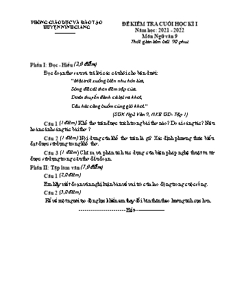 Đề kiểm tra cuối học kì 1 Ngữ văn Lớp 9 - Năm học 2020-2021 - Phòng giáo dục và đào tạo huyện Ninh Giang (Có hướng dẫn chấm)