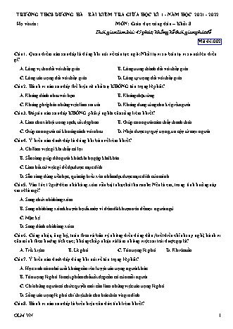 Đề kiểm tra giữa học kì 1 Giáo dục công dân Lớp 8 - Mã đề: 002 - Trường THCS Dương Hà (Có đáp án)