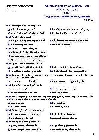 Đề kiểm tra giữa học kì 1 Giáo dục công dân Lớp 9 - Mã đề: 001 - Năm học 2021-2022 - Trường THCS Dương Hà (Có đáp án)