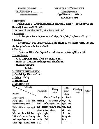 Đề kiểm tra giữa học kì 1 Ngữ văn Lớp 6 (Có hướng dẫn chấm)