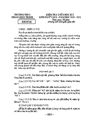 Đề kiểm tra giữa học kì 1 Ngữ văn Lớp 8 - Năm học 2020-2021 - Trường THCS Phan Châu Trinh (Có hướng dẫn chấm)