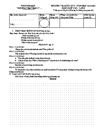 Đề kiểm tra giữa học kì 2 Ngữ văn Lớp 8 - Năm học 2020-2021 (Có hướng dẫn chấm)