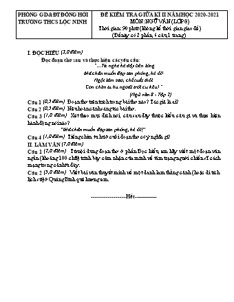 Đề kiểm tra giữa học kì 2 Ngữ văn Lớp 8 - Trường THCS Lộc Ninh (Có hướng dẫn chấm)