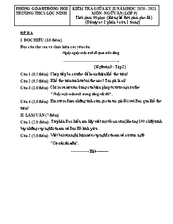 Đề kiểm tra giữa học kì 2 Ngữ văn Lớp 9 - Năm học 2020-2021 - Trường THCS Lộc Ninh (Có hướng dẫn chấm)