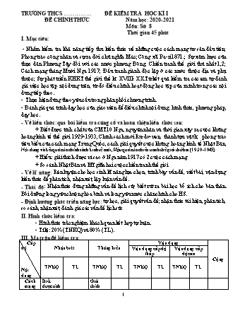 Đề kiểm tra học kì 1 Lịch sử Lớp 8 - Năm học 2020-2021 (Có hướng dẫn chấm)