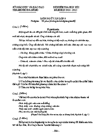Đề kiểm tra Học kì 1 Ngữ văn Lớp 9 - Năm học 2014-2015 - Sở giáo dục và đào tạo Thành phố Đà Nẵng