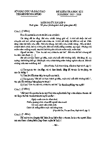 Đề kiểm tra Học kì 1 Ngữ văn Lớp 9 - Năm học 2015-2016 - Sở giáo dục và đào tạo Thành phố Đà Nẵng