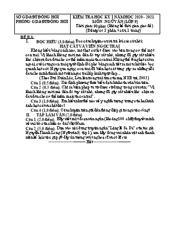 Đề kiểm tra học kì 1 Ngữ văn Lớp 9 - Năm học 2020-2021 - Sở giáo dục và đào tạo Đồng Hới