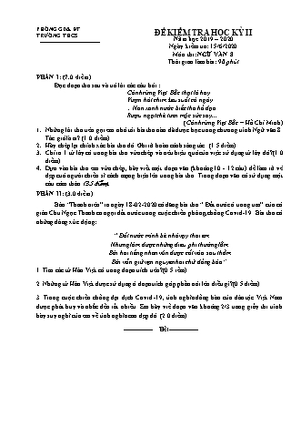 Đề kiểm tra học kì 2 Ngữ văn Lớp 8 - Năm học 2019-2020 (Có hướng dẫn chấm)