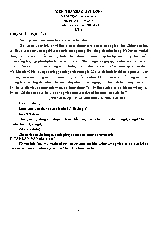 Đề kiểm tra khảo sát Ngữ văn Lớp 6 - Năm học 2020-2021 (Có hướng dẫn chấm)