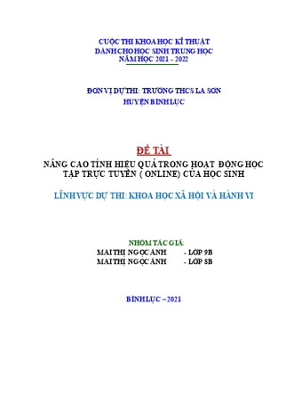 Đề tài Nâng cao tính hiệu quả trong hoạt động học tập trực tuyến (online) của học sinh