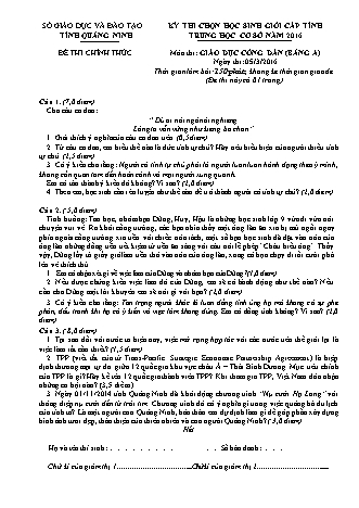 Đề thi chọn học sinh giỏi cấp tỉnh Giáo dục công dân THCS - Bảng A - Năm học 2016 - Sở giáo dục và đào tạo tỉnh Quảng Ninh
