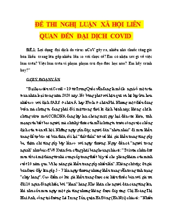 Đề thi nghị luận xã hội liên quan đến đại dịch Covid