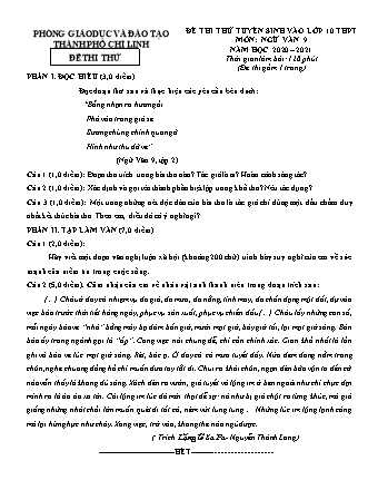 Đề thi thử tuyển sinh vào Lớp 10 THPT môn Ngữ văn - Năm học 2020-2021 (Có hướng dẫn chấm)