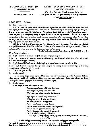 Đề thi tuyển sinh môn Ngữ văn vào Lớp 10 - Năm học 2021-2022 - Sở giáo dục và đào tạo tỉnh Quảng Ninh